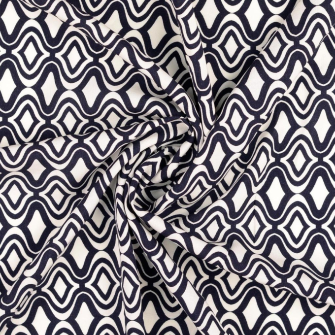 Tissu viscose popeline Géométrique Pattern, bleu marine