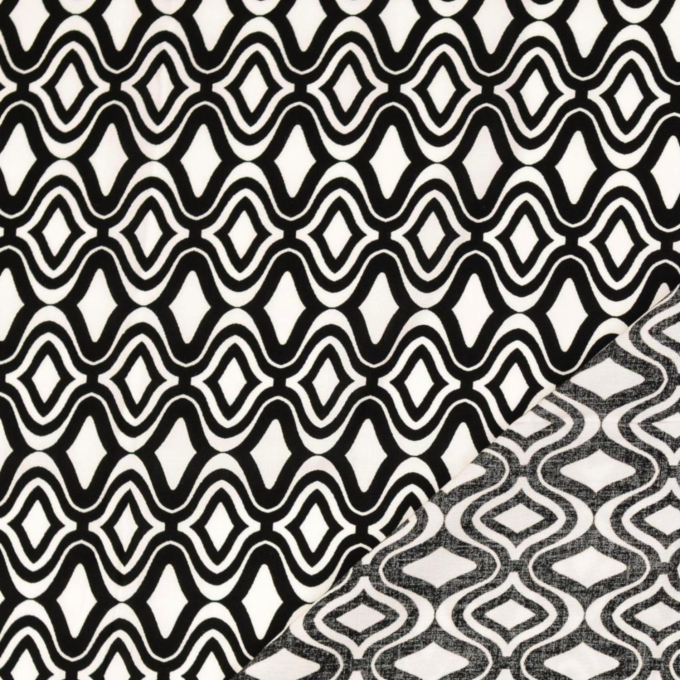 Tissu viscose popeline Géométrique Pattern, noir