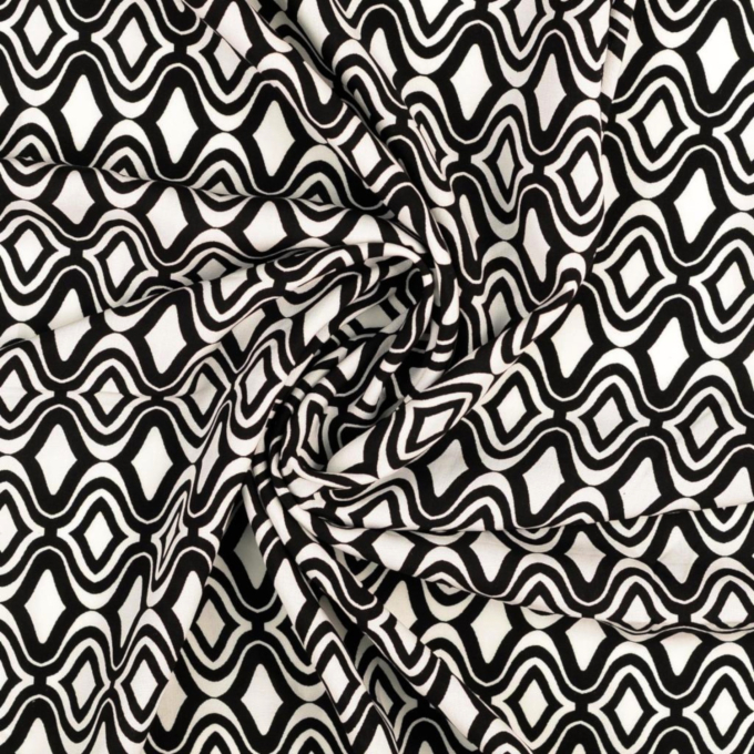 Tissu viscose popeline Géométrique Pattern, noir