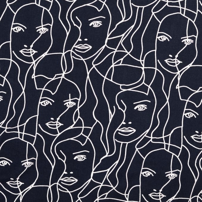 Tissu viscose popeline Visage abstrait Silhouette, bleu marine