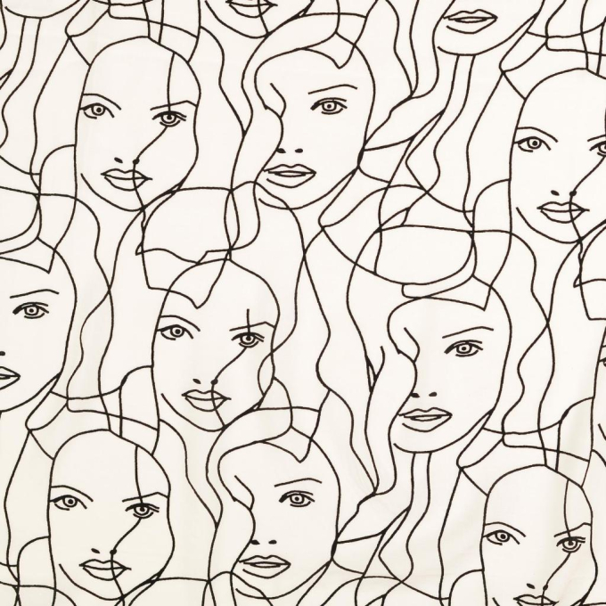 Tissu viscose popeline visage abstrait Silhouette, blanc