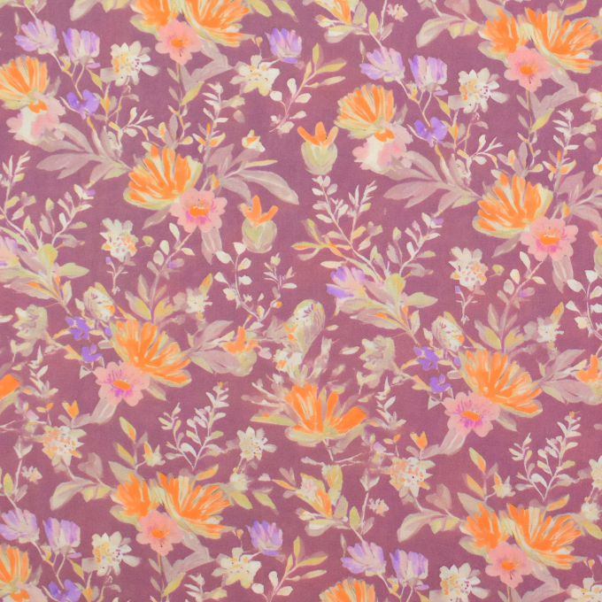 Viscose Popeline wildflowers, oudroze