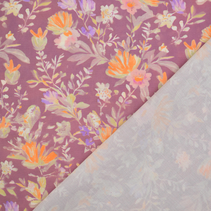 Viscose Popeline wildflowers, oudroze