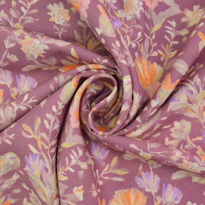 Viscose Popeline wildflowers, oudroze