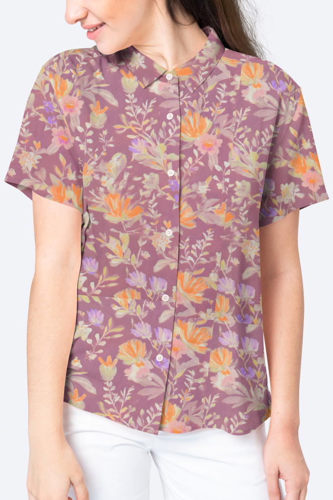 Viscose Popeline wildflowers, oudroze