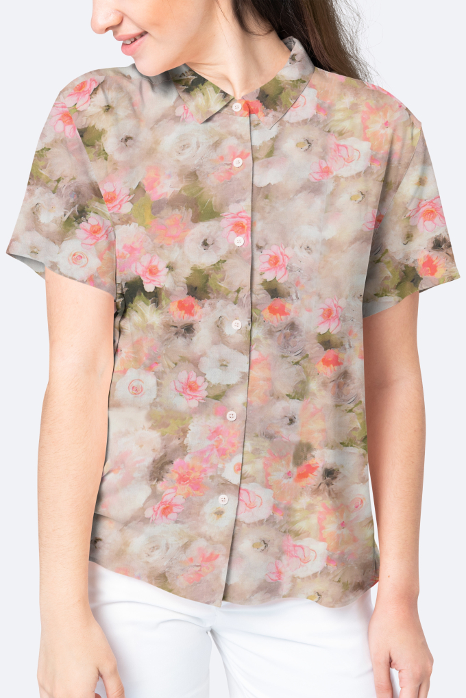 Viscose poplin wonderful flowers, rosé