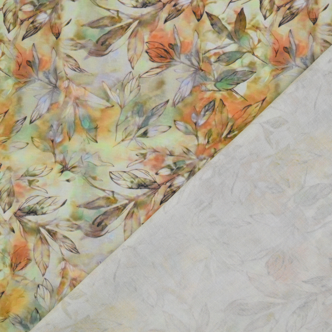Tissu viscose popeline Feuilles Wonderful Leaves, vert