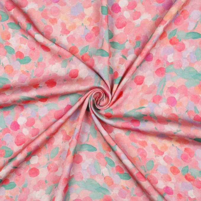 Viscose satijn Abstract Dots, roze