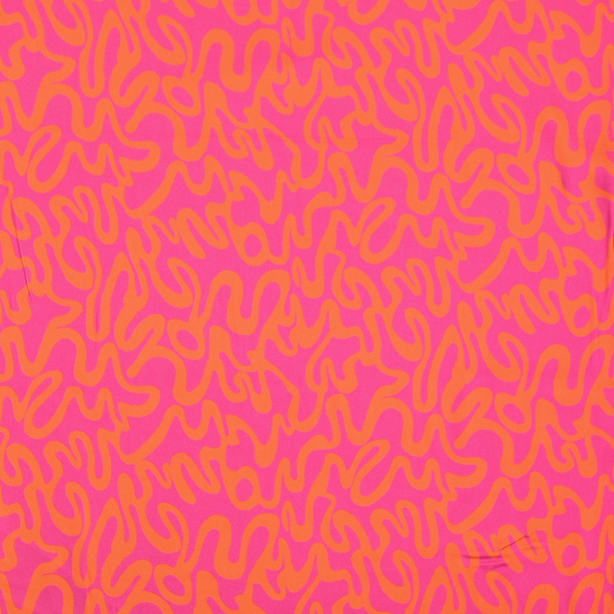 Viscose satijn Abstract, lichtfuchsia