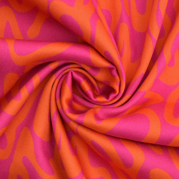 Viscose satijn Abstract, lichtfuchsia