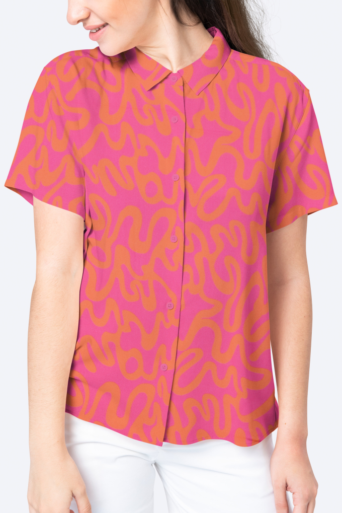 Viscose satijn Abstract, lichtfuchsia