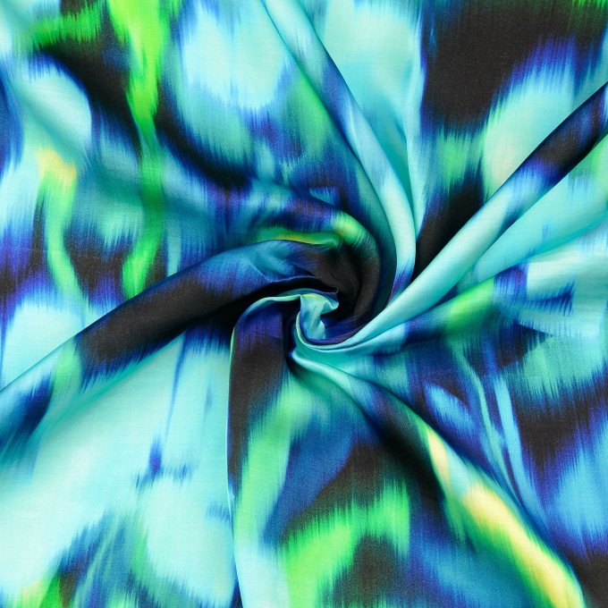 Viscose satin Blurred Flowers, turquoise