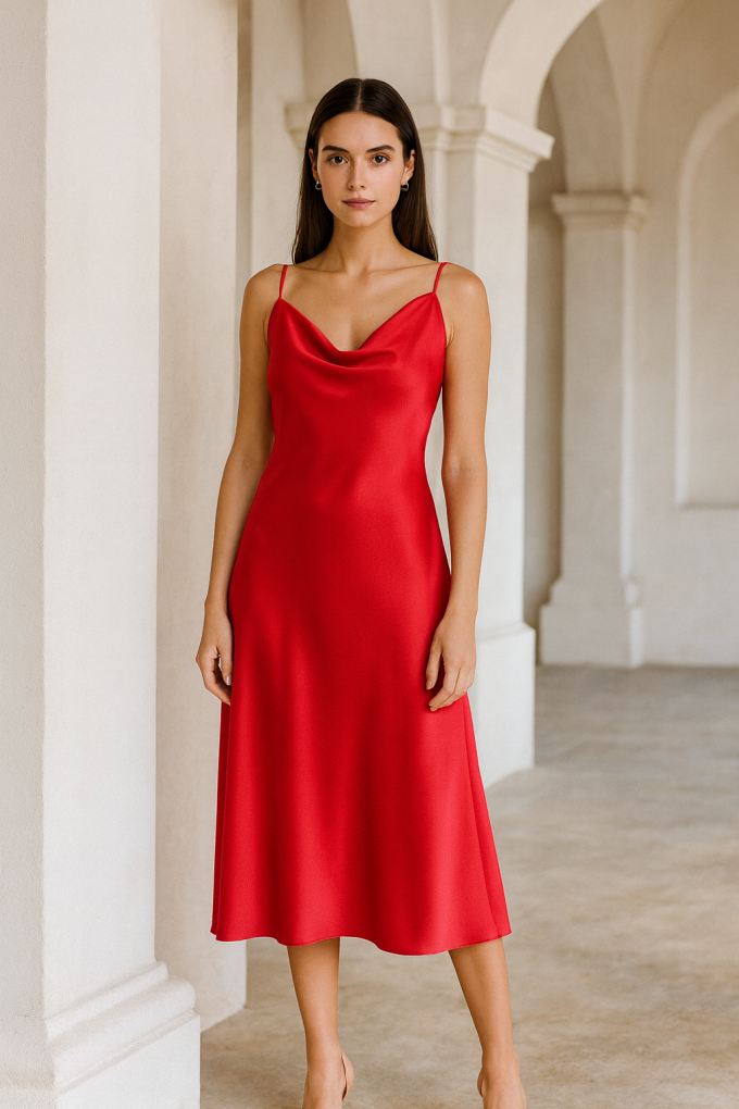 Viscose satijn Ellen, rood