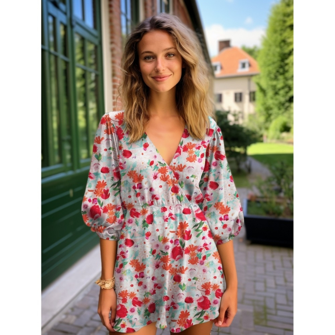 Viscose satijn Flower Dream, apricot