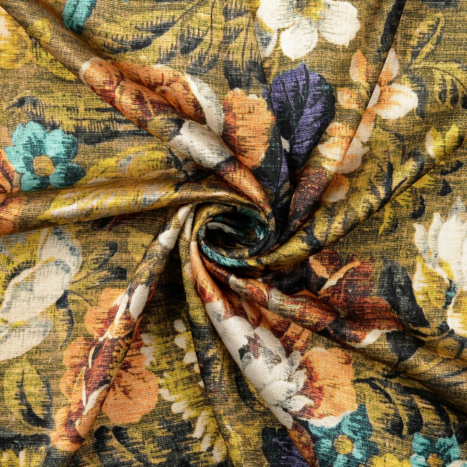 Viscose satijn Flower Dream, oranje