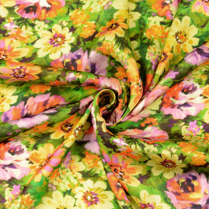 Viscose satin Flowers, green