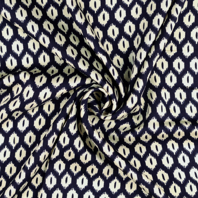 Viscose satin Geo Eyes, navy blue