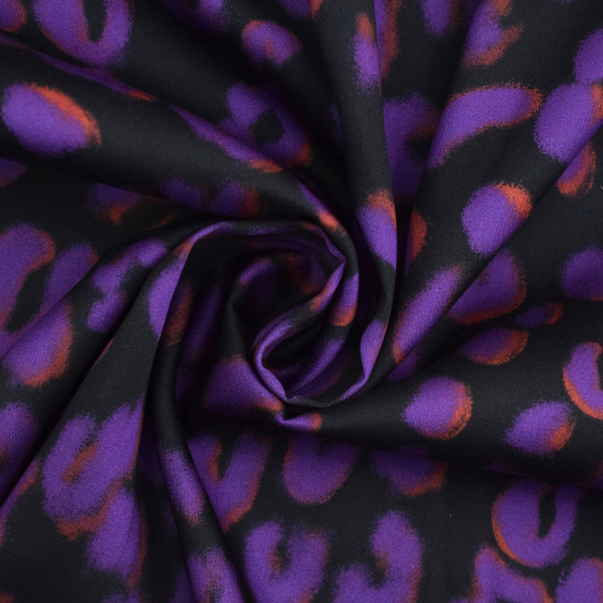 Tissu satin viscose Léopard Leo, noir