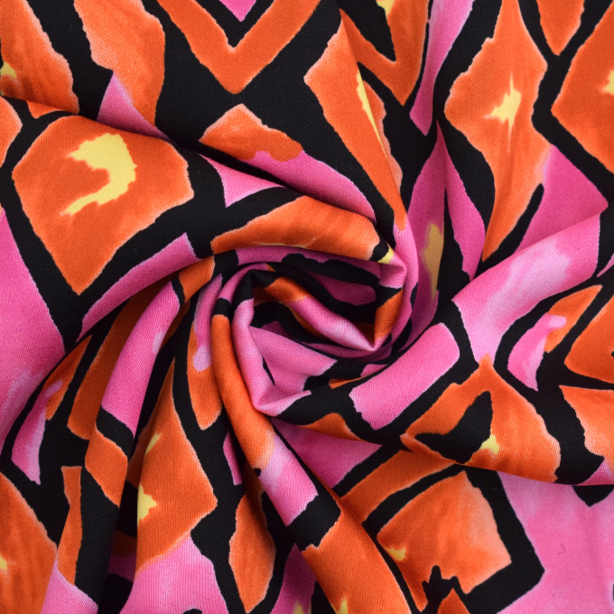 Viscose satin Retro Checks, orange