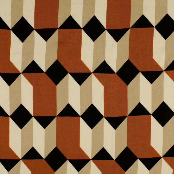 Viscose satin Retro Geometric, dark orange