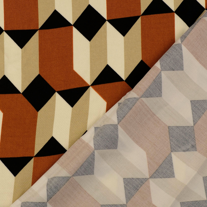 Viscose satin Retro Geometric, dark orange
