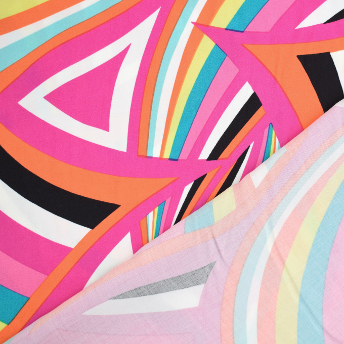Viscose satin Retro Waves, bright pink