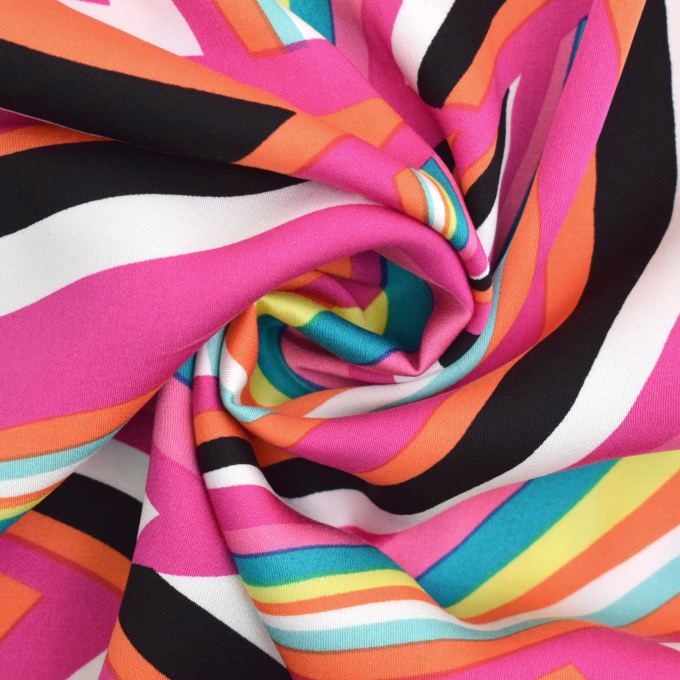 Viscose satin Retro Waves, bright pink