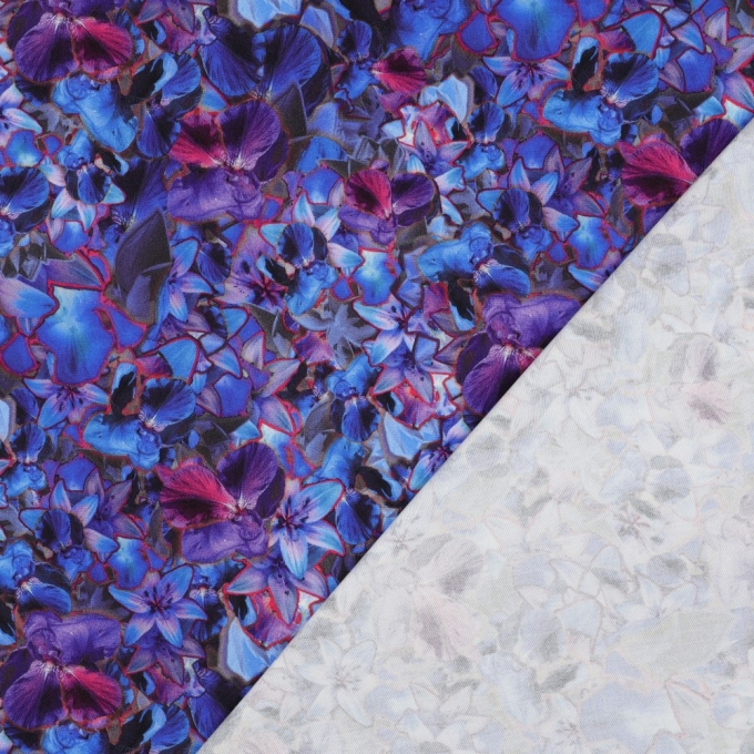 Viscose stretch flower love, royal blue