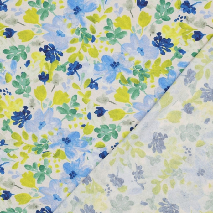Viscose stretch flower meadow, off-white