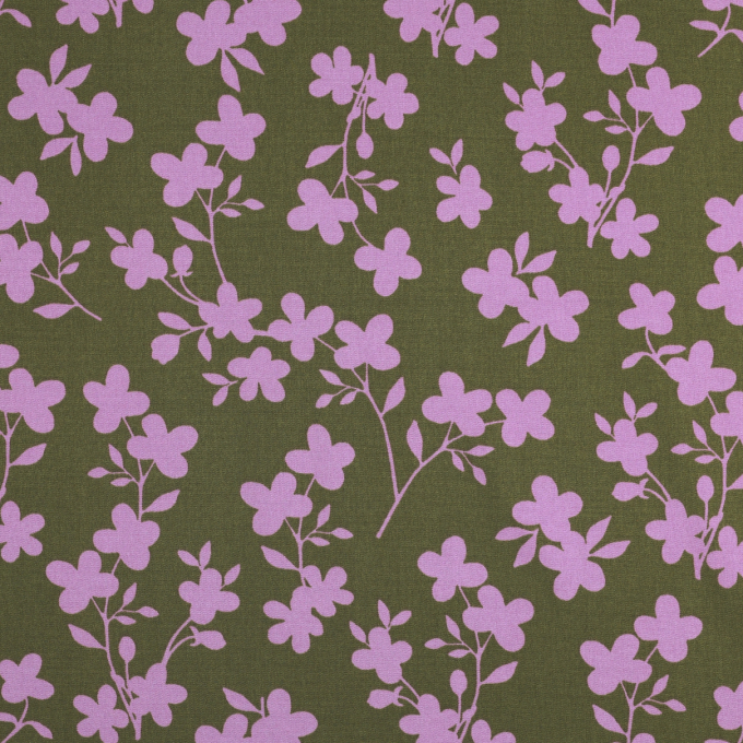 Viscose stretch twill flower shades, olive green