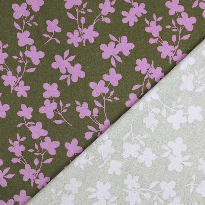 Viscose stretch twill flower shades, olive green
