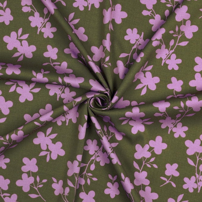Viscose stretch twill flower shades, olive green