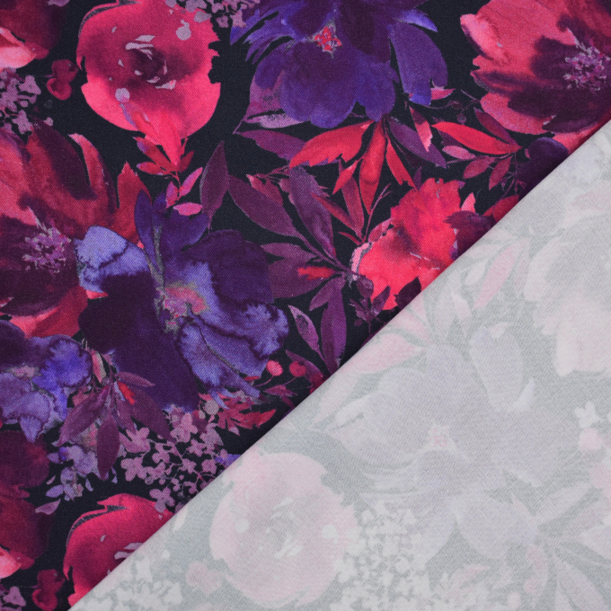 Viscose stretch twill Flowers, navy blue