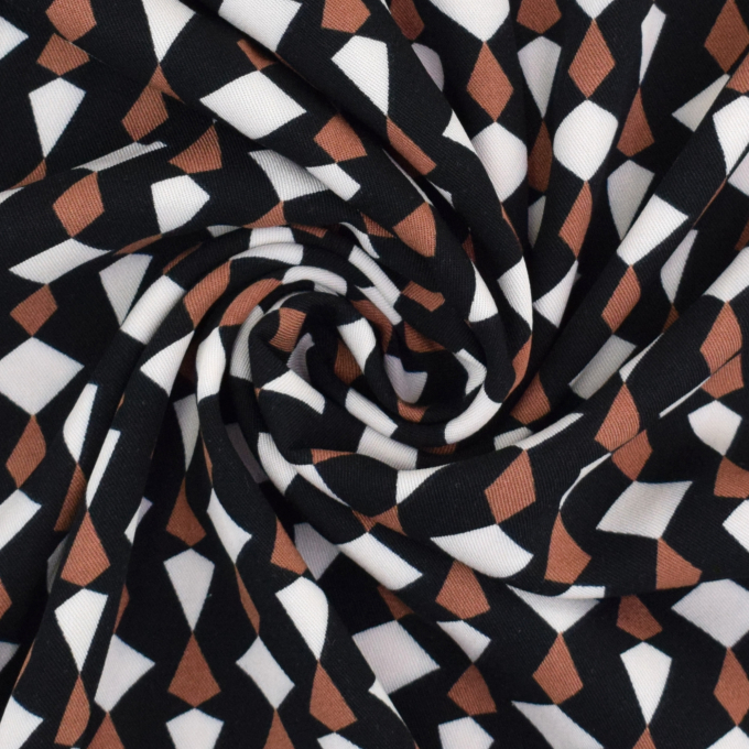 Tissu viscose sergé twill Vintage retro Géométrique Graphic, noir