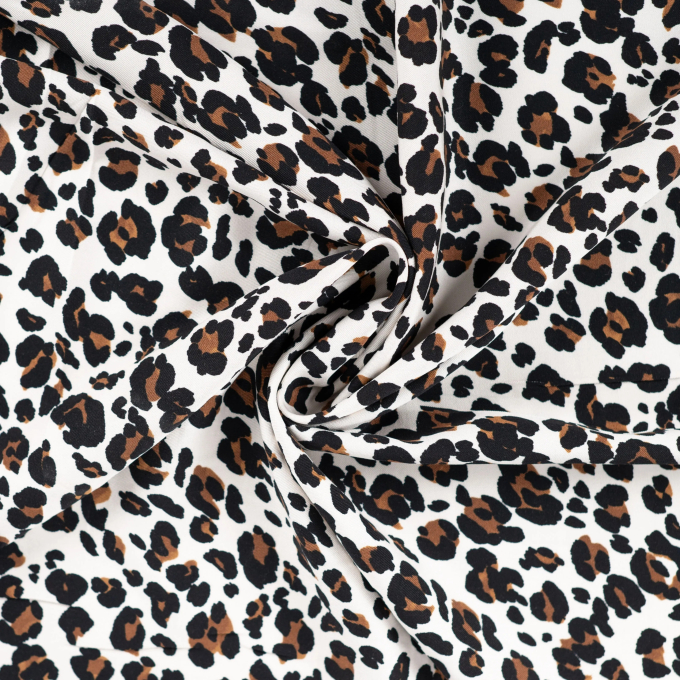 Tissu viscose sergé twill Léopard, blanc cassé