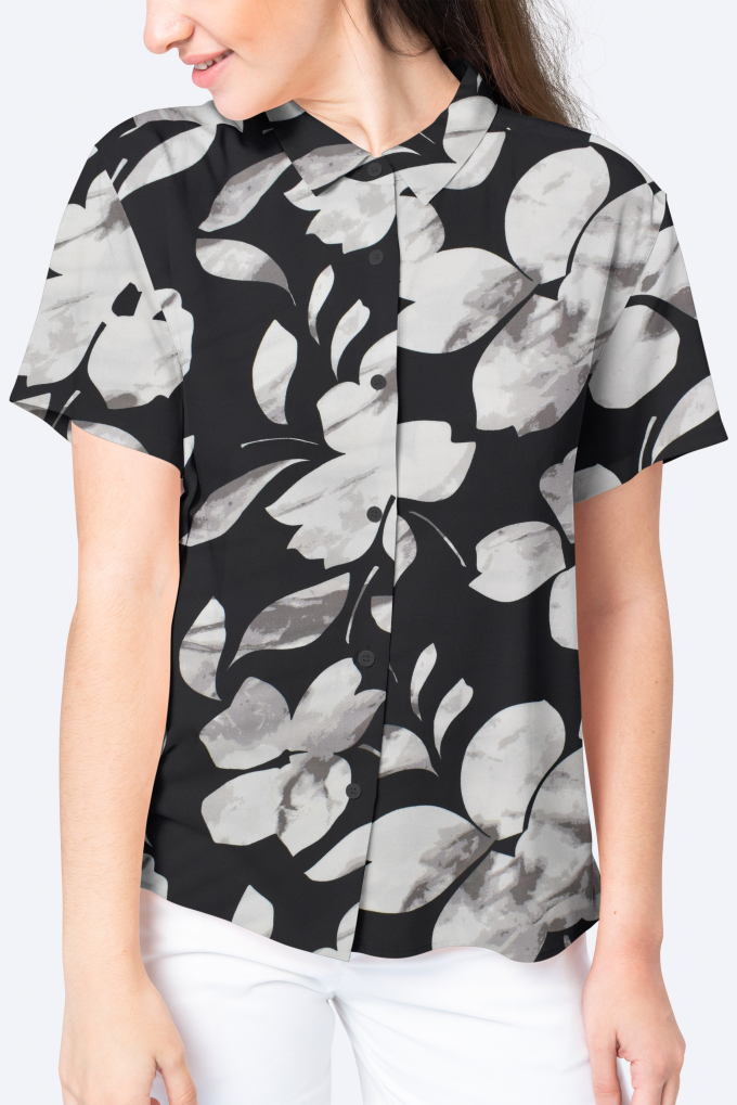 Tissu viscose sergé twill Fleurs Marble Flowers, gris