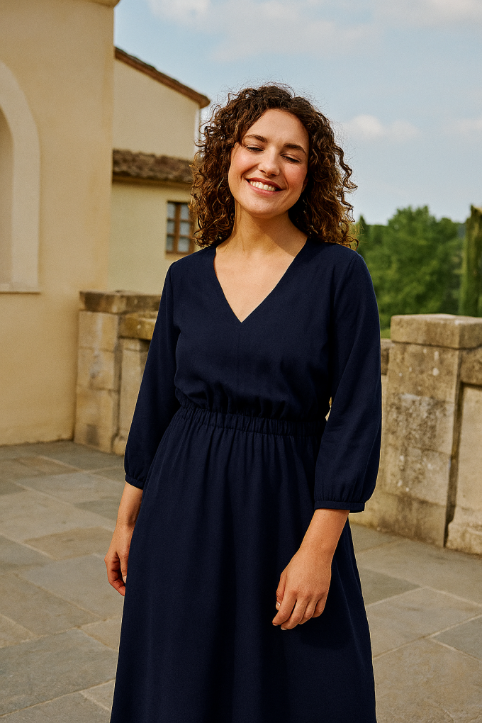 Tissu viscose twill, bleu marine