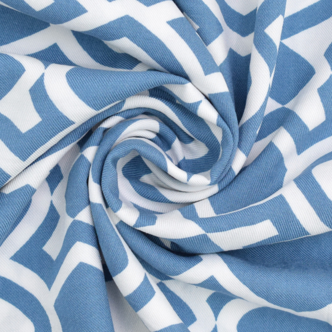 Tissu viscose sergé twill Geométrique Vintage Retro Dream, bleu denim
