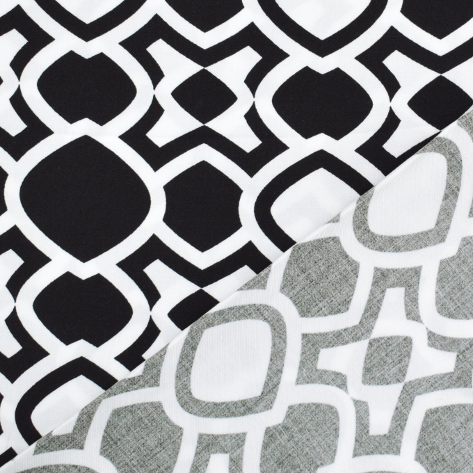 Tissu viscose sergé twill Geométrique Vintage Retro Dream, noir