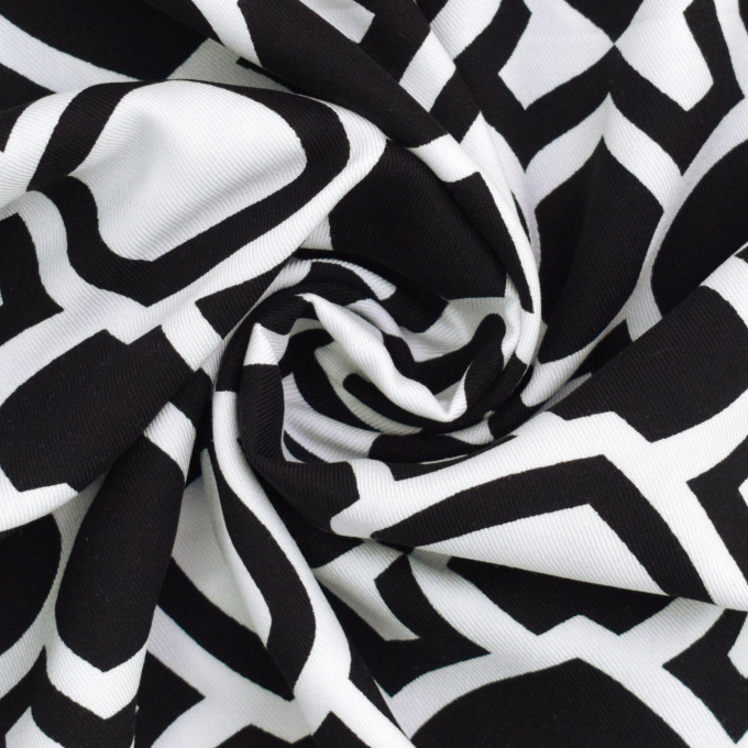 Tissu viscose sergé twill Geométrique Vintage Retro Dream, noir