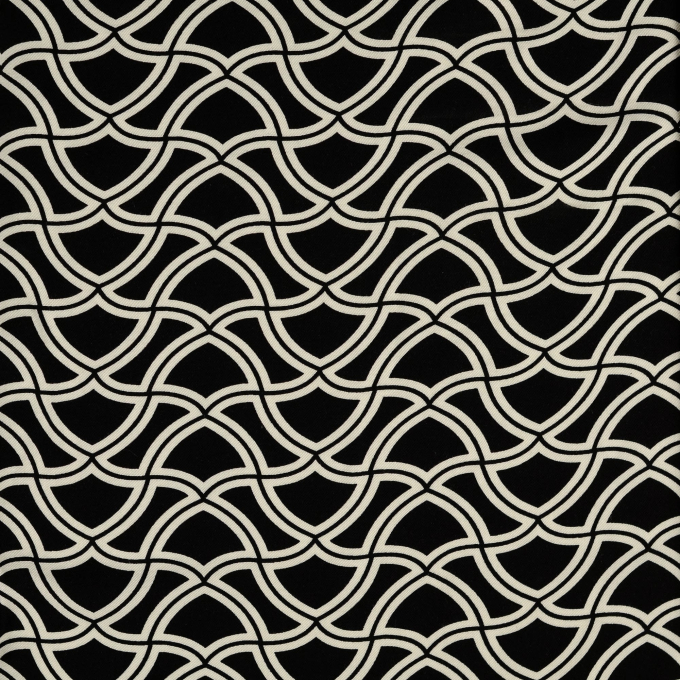 Tissu viscose sergé twill Vintage géométrique Retro Lines, noir