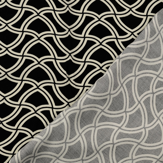 Tissu viscose sergé twill Vintage géométrique Retro Lines, noir