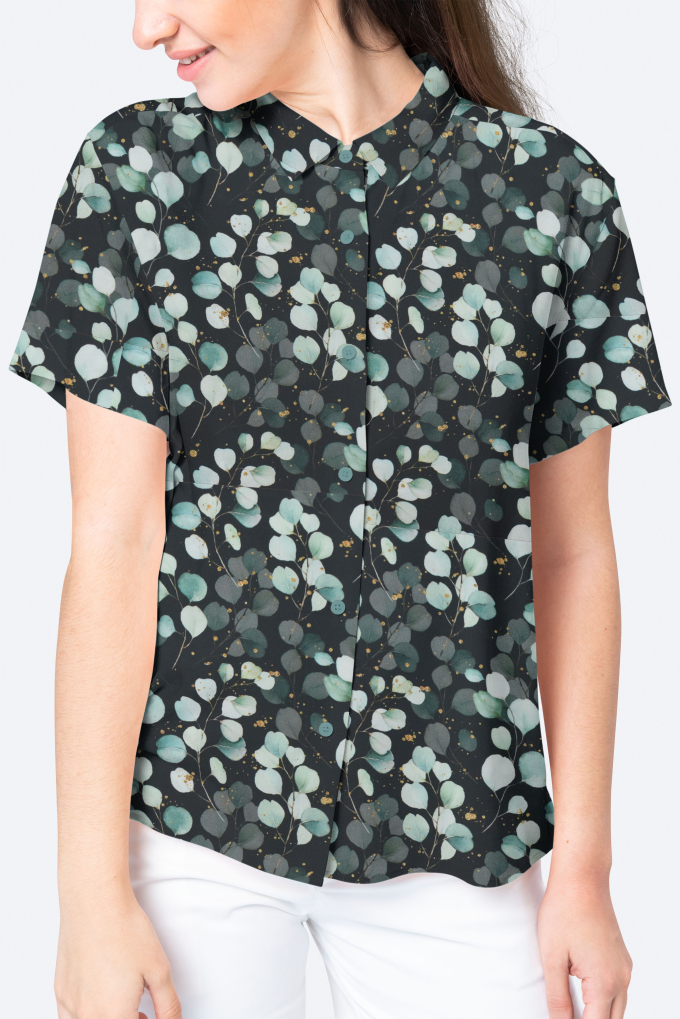 Viscose voile beautiful eukclyptus, zwart