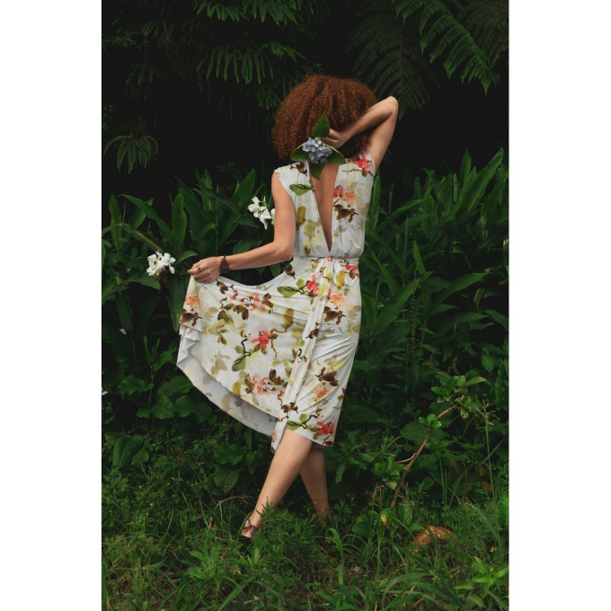 Viscose voile Flowering branch, green