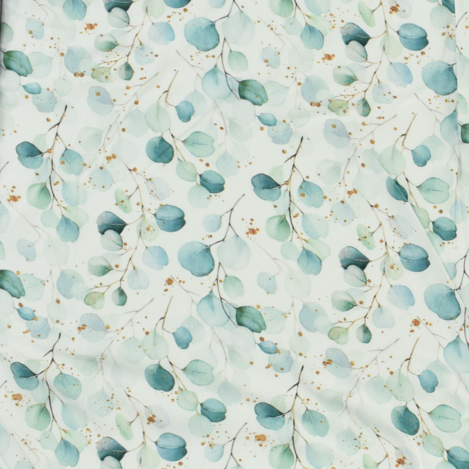 Viscose voile eucalyptus leaves, wit