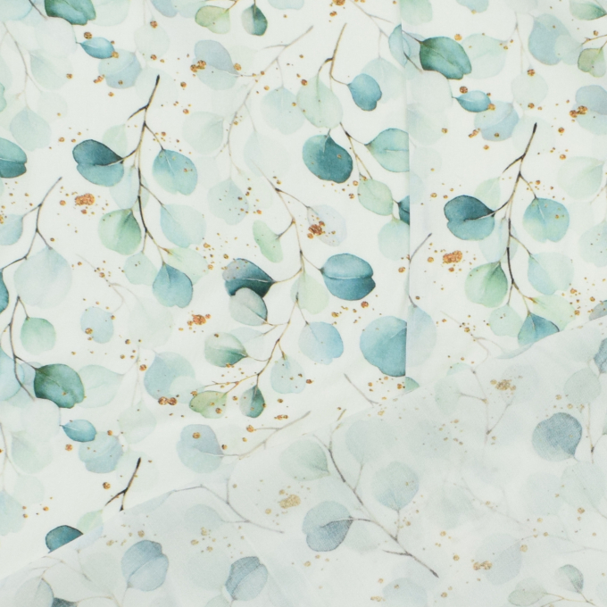 Viscose voile eucalyptus leaves, wit