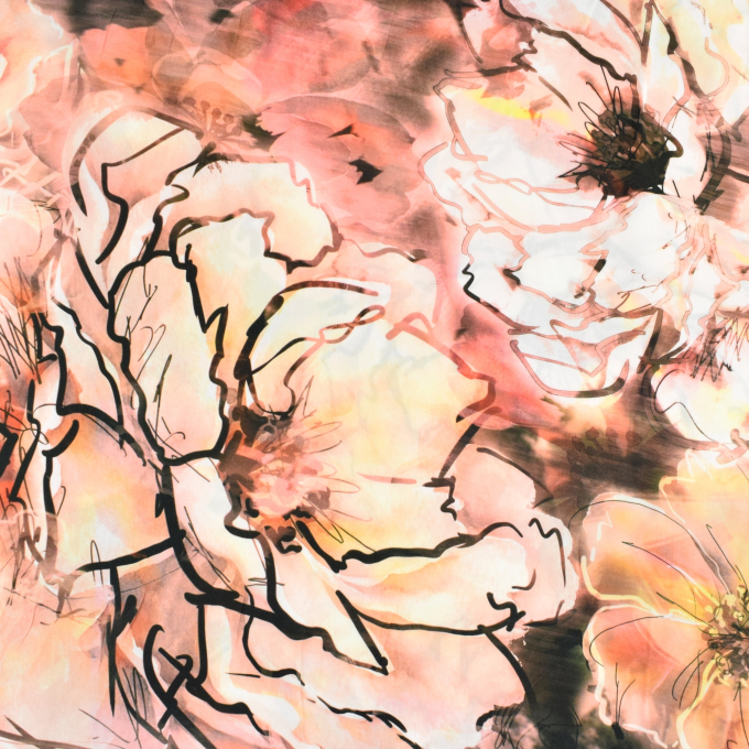 Viscose voile Fantasy Flowers, zwart