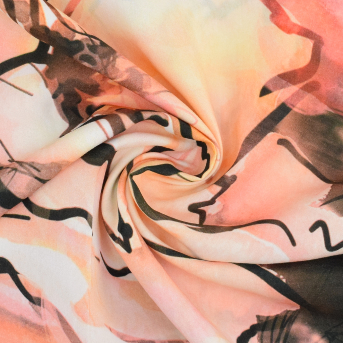 Viscose voile Fantasy Flowers, zwart