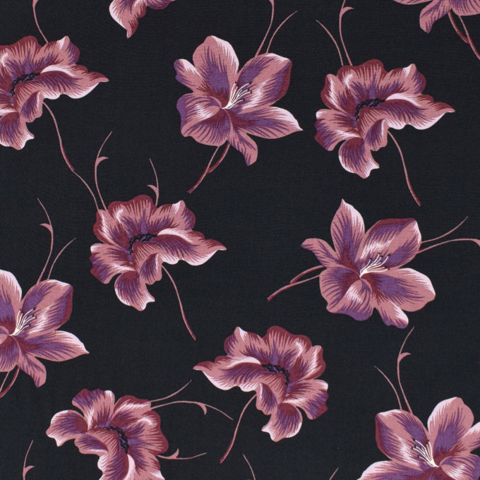 Viscose voile Floral Love, black