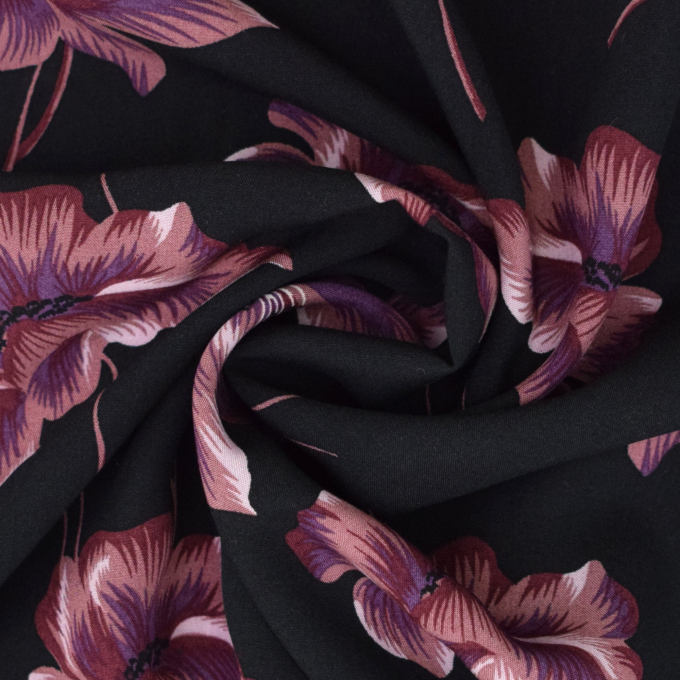 Viscose voile Floral Love, black